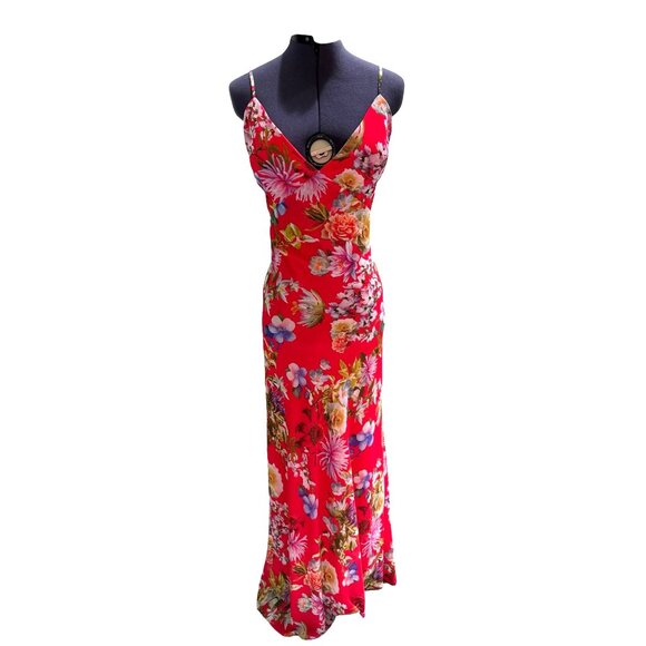 NWT Aqua‎ Red Floral Halter Formal Maxi Dress Size 12 Tie Back - Picture 2 of 14